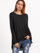 Shein Black Contrast Lace Dip Hem T-shirt
