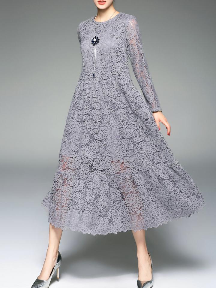 Shein Grey Mesh Lace Long Dress