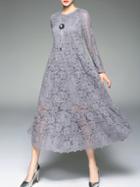 Shein Grey Mesh Lace Long Dress
