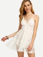 Shein White Spaghetti Strap Lace V Neck Dress