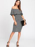 Shein Flounce Layered Neck Houndstooth Dress