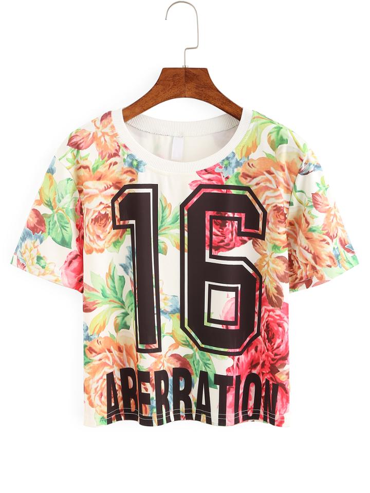 Shein Flower Print Varsity T-shirt