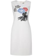 Shein White Beading Flowers Embroidered Sheath Dress