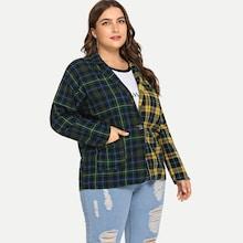 Shein Plus Color Block Plaid Blazer