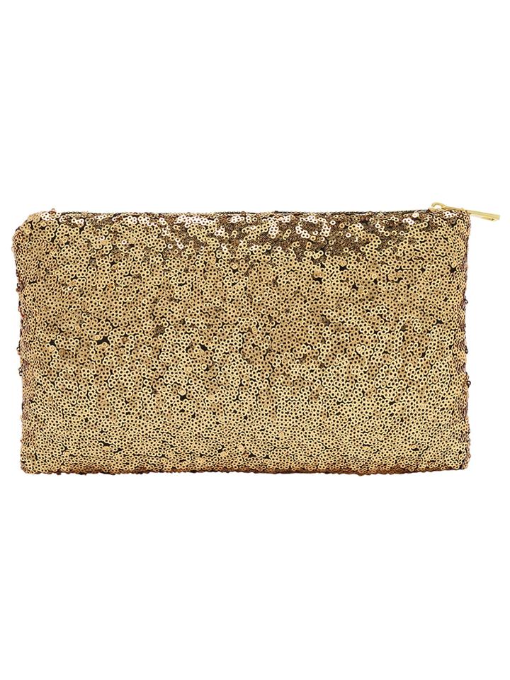 Shein Gold Zipper Sequined Clutch Bag