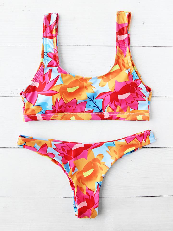 Shein Calico Print Scoop Neck Bikini Set