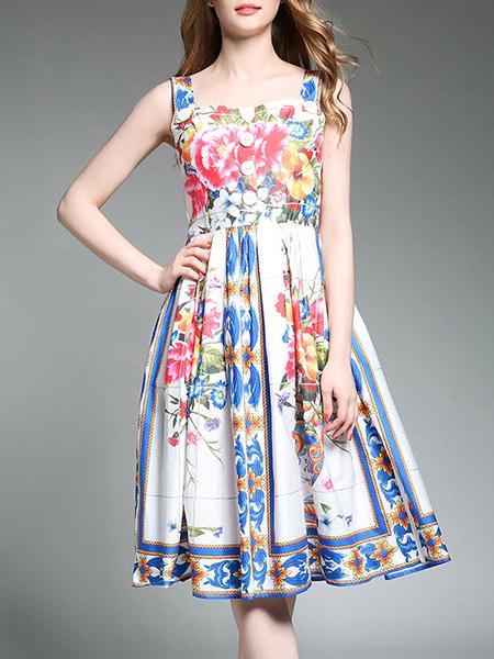 Shein Boat Neck Flowers Print Dress