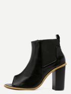 Shein Black Faux Leather Peep Toe Elastic Ankle Boots