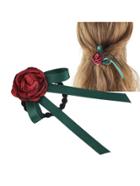 Shein Red Color Ribbon Flower Hair Tie Scrunchies Women Hair Accessories