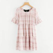 Shein Self Tie Back Plaid Dress