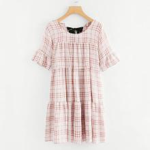 Shein Self Tie Back Plaid Dress