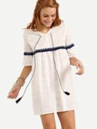Shein Tassel Tie-neck Woven Tape Embellished Dress - White