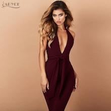 Shein Deep V Neck Belted Bodycon Dress