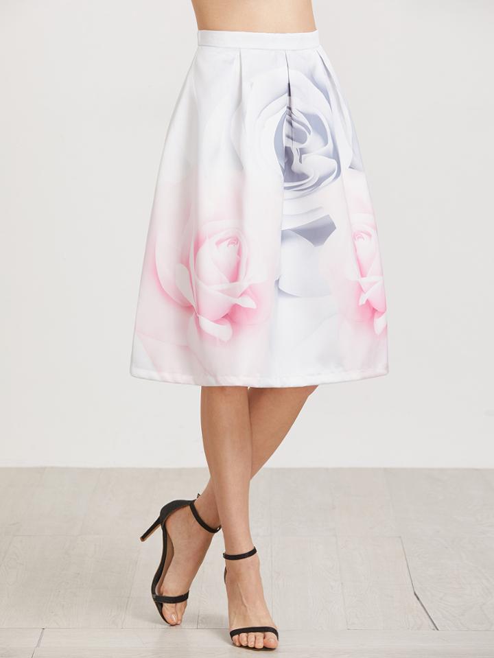 Shein Florals Zipper Back Flare Skirt