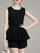 Shein Black Peplums Top With Pockets Shorts
