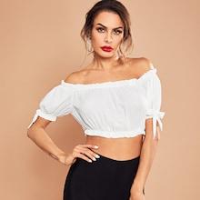 Shein Knot Cuff Frill Bardot Top
