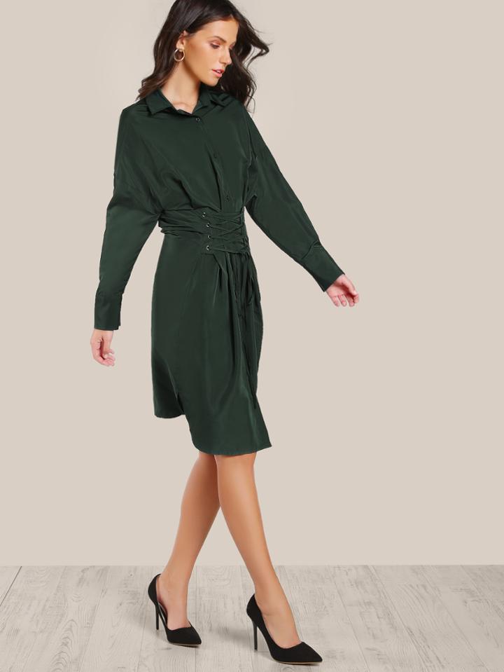 Shein Corset Lace Up Detail Shirt Dress