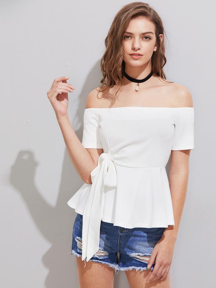 Shein Self Tie Peplum Bardot Top