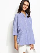 Shein Blue Vertical Striped Batwing Sleeve High Low Blouse