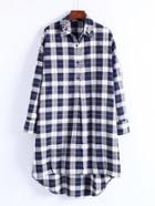 Shein Rhinestone Detail Gingham High Low Shirt Dress