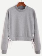 Shein Grey Eyelet Tie-side Crop Sweatshirt