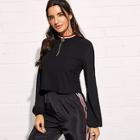 Shein Bishop Sleeve Zip Front Crop T-shirt