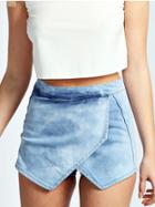 Shein Blue Cross Front Asymmetrical Denim Shorts