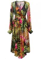 Rosewe Enchanting V Neck Print Design Long Sleeve Maxi Dress