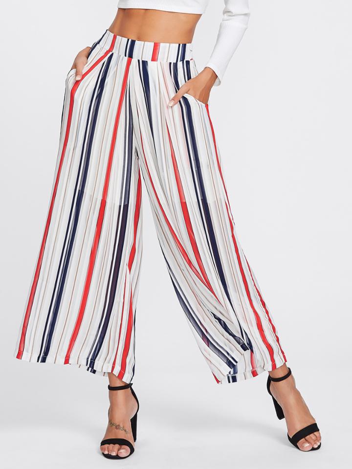 Shein Multicolor Striped Chiffon Wide Leg Pants