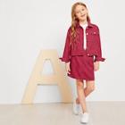 Shein Girls Button Front Collar Coat & Skirt Set