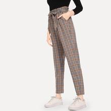 Shein Frill Trim Bow Tie Waist Plaid Pants