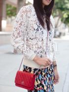 Shein White Crew Neck Crochet Sweatshirt