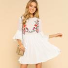 Shein Floral Embroidered Jacquard Bodice Smock Dress