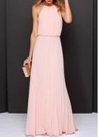 Rosewe Sleeveless Elastic Waist Pink Maxi Dress