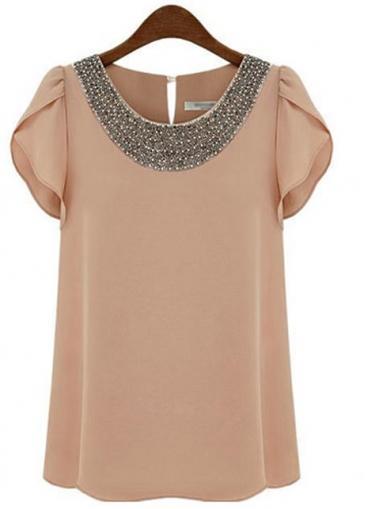 Rosewe Light Pink Short Sleeve Round Neck With Fitting Tees
