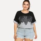 Shein Plus Lace Trim Two Tone Tee