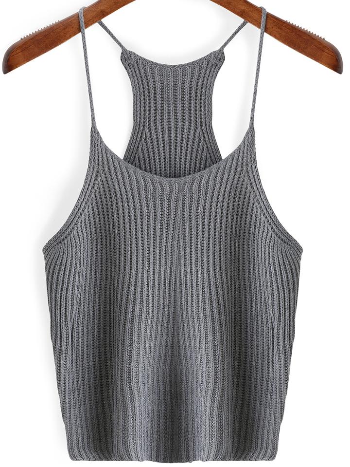 Shein Grey Spaghetti Strap Sweater Cami Top