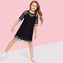 Shein Girls Letter Hem Mesh Sheer Dress