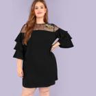 Shein Plus Mesh Insert Layered Bell Sleeve Dress