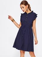 Shein Tie Waist Ruffle Shirt Dress