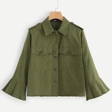 Shein Pleated Bell Sleeve Raw Hem Jacket