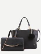 Shein Black Pu Pom Pom Trim Convertible Handbag With Chain Bag
