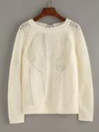 Shein White Hollow Tie Back Long Sleeve Sweater
