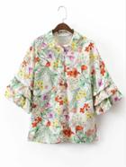 Shein Layered Ruffle Sleeve Floral Blouse