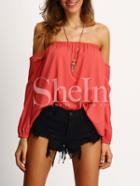 Shein Red Off The Shoulder Long Sleeve Blouse