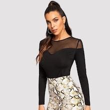Shein Slim Fitted Mesh Panel Tee