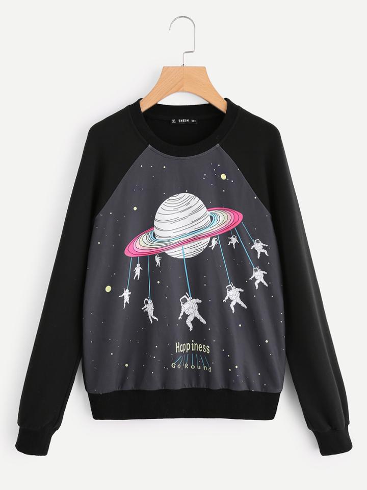 Shein Raglan Sleeve Pattern Print Front Sweatshirt