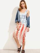 Shein Multicolor Stars And Stripes Print Fringe Tank Dress