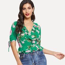 Shein Ruffle Detail Knot Floral Top