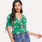 Shein Ruffle Detail Knot Floral Top